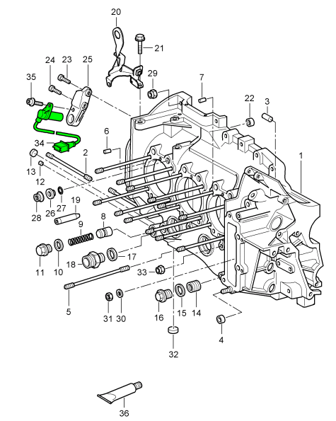 Explosionszeichnung Impuls-/Drehzahl-Referenzsensor, Porsche 996 GT3 / 997 GT3 / Turbo / GT2