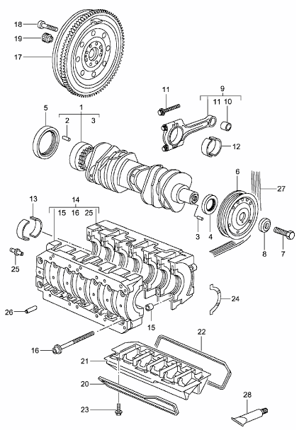 Explosionszeichnung Pleuellager, Porsche Boxster 986 / 987, Cayman 987, 996 / 997 Carrera