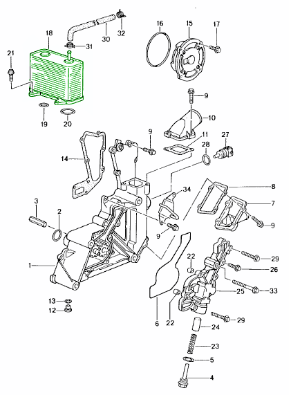 Explosionszeichnung Motorölkühler, Porsche 996 / 997 / Boxster S 986