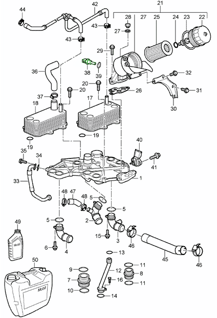 Explosionszeichnung Wassertemperatursensor, Porsche 997 Turbo / GT2 / GT2 RS