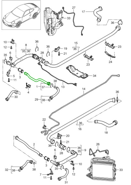 Explosionszeichnung Kühlwasserzufuhrschlauch, Porsche Boxster / Cayman 987 / 997