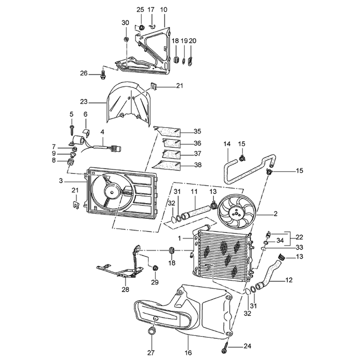 Mount for the radiator water mount. Porsche 996 GT2 (Porsche Original)