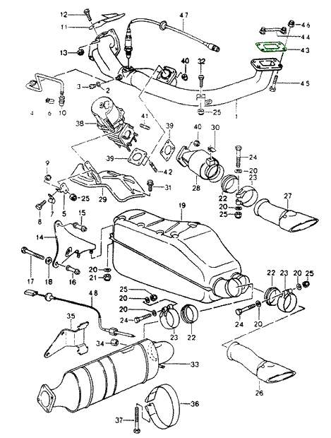 Explosionszeichnung Dichtung Übergangsrohr Turboeinlass, 175 × 120 × 2 mm, Porsche 930 Turbo / 964 Turbo