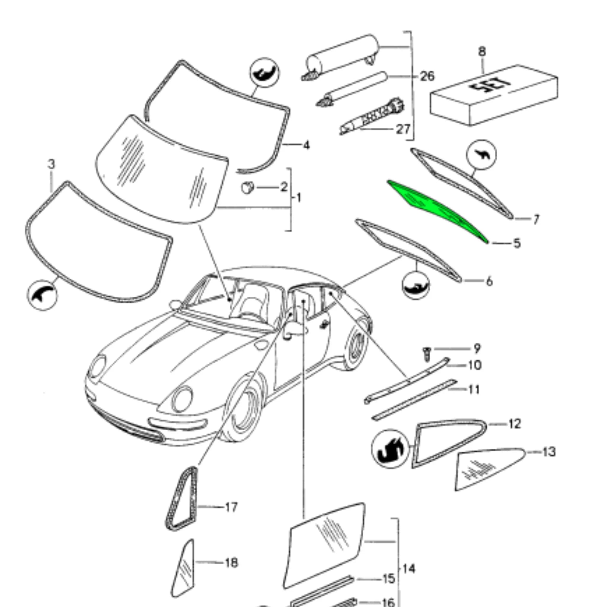 Heckscheibe Grün Original Porsche 993 Coupé_2