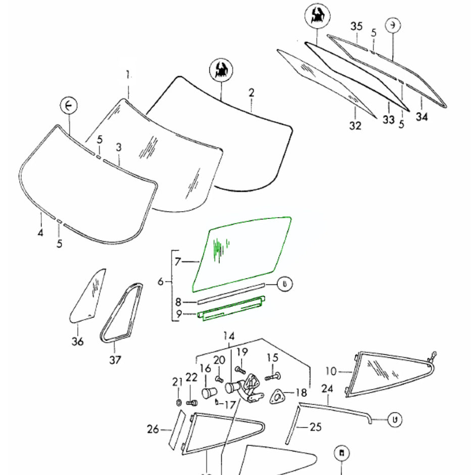 Türscheibe mit Halterschiene Klar Porsche 911_2