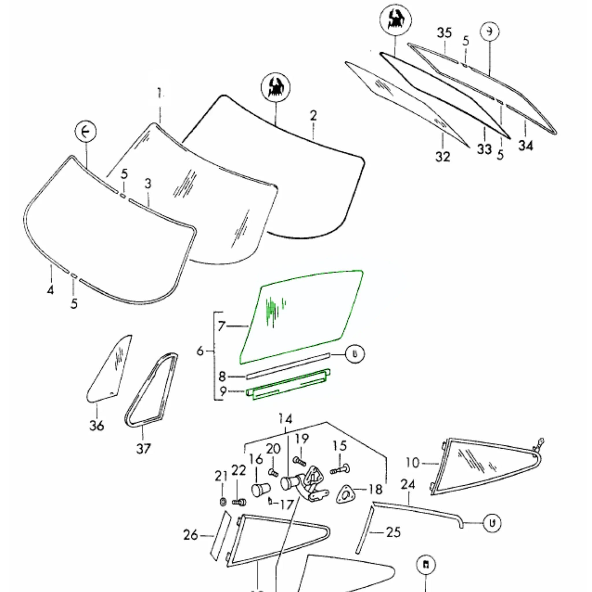 Türscheibe mit Halterschiene Klar Porsche 911_2