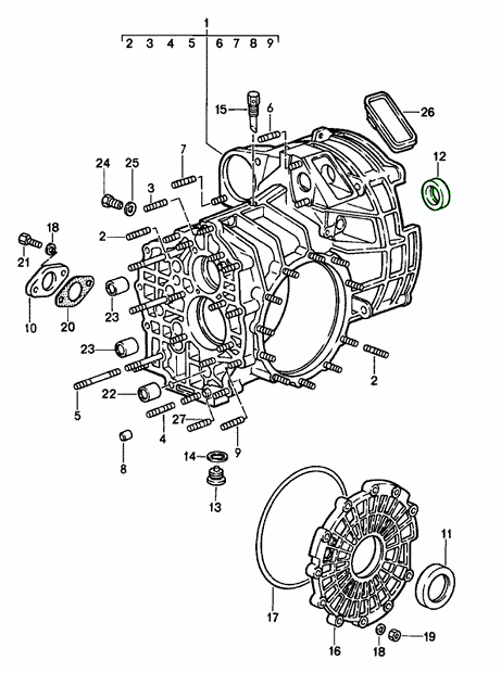 Explosionszeichnung Hauptwellendichtring Schaltgetriebe, 26,5 × 40 mm, Porsche 911 / 964 / 993 / 996 / 997