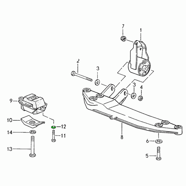 Sechskantschraube mit Unterlegscheibe Getriebelagerhalterung | Porsche 964 C4 / 993 C4 / C4S / Turbo Schaltgetriebe | OEM