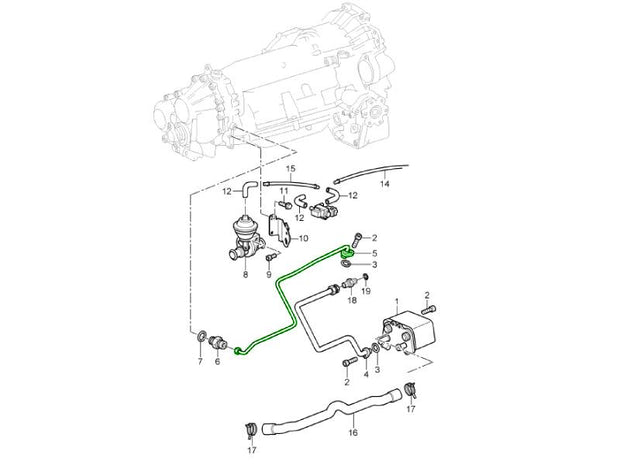 Explosionszeichnung Ölleitung für Tiptronic-Getriebekühler, Porsche 996 / 997.1 Carrera / Turbo / GT2