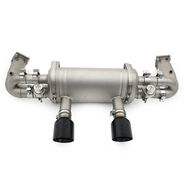 Switchable racing exhaust for Porsche 991.2 Carrera in titanium with Black Diamond tailpipe finish - DesignTek