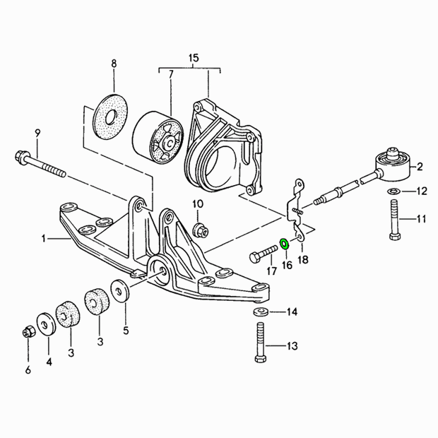 Gearbox Mount with Hex Bolt and Washer Tiptronic | Porsche 993 C2 | OEM