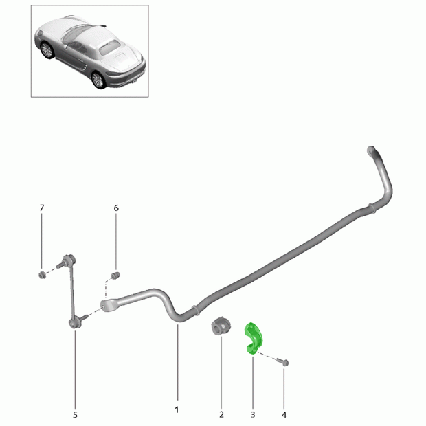 Buchsenklemme für hinteren Stabilisator – Porsche Originalteil – Porsche 718 Boxster / Cayman