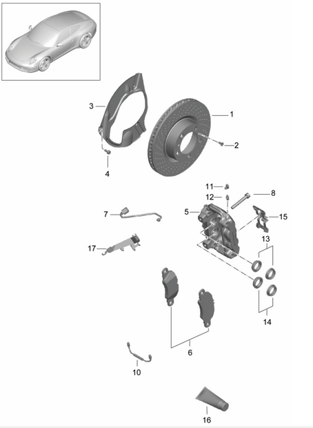 Explosionszeichnung Reparatursatz Bremssatteldichtungen vorne, 34 mm, Porsche Boxster 981 / 911 991.1