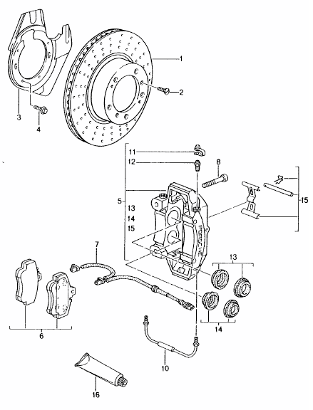 Explosionszeichnung Entlüftungsventile Bremssattel, Satz, Porsche 911 / 928 / 944 / 968 / Boxster / Cayman / Cayenne / Carrera GT