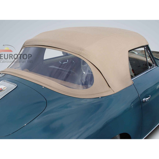 Cabriolet-Verdeck mit klarer Heckscheibe – Porsche 356 mit beigem Dachhimmel