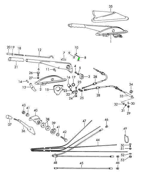Explosionszeichnung Kontaktbügel für Handbremswarnleuchte, Porsche 911 (1965–1989) / 912 / 930 Turbo