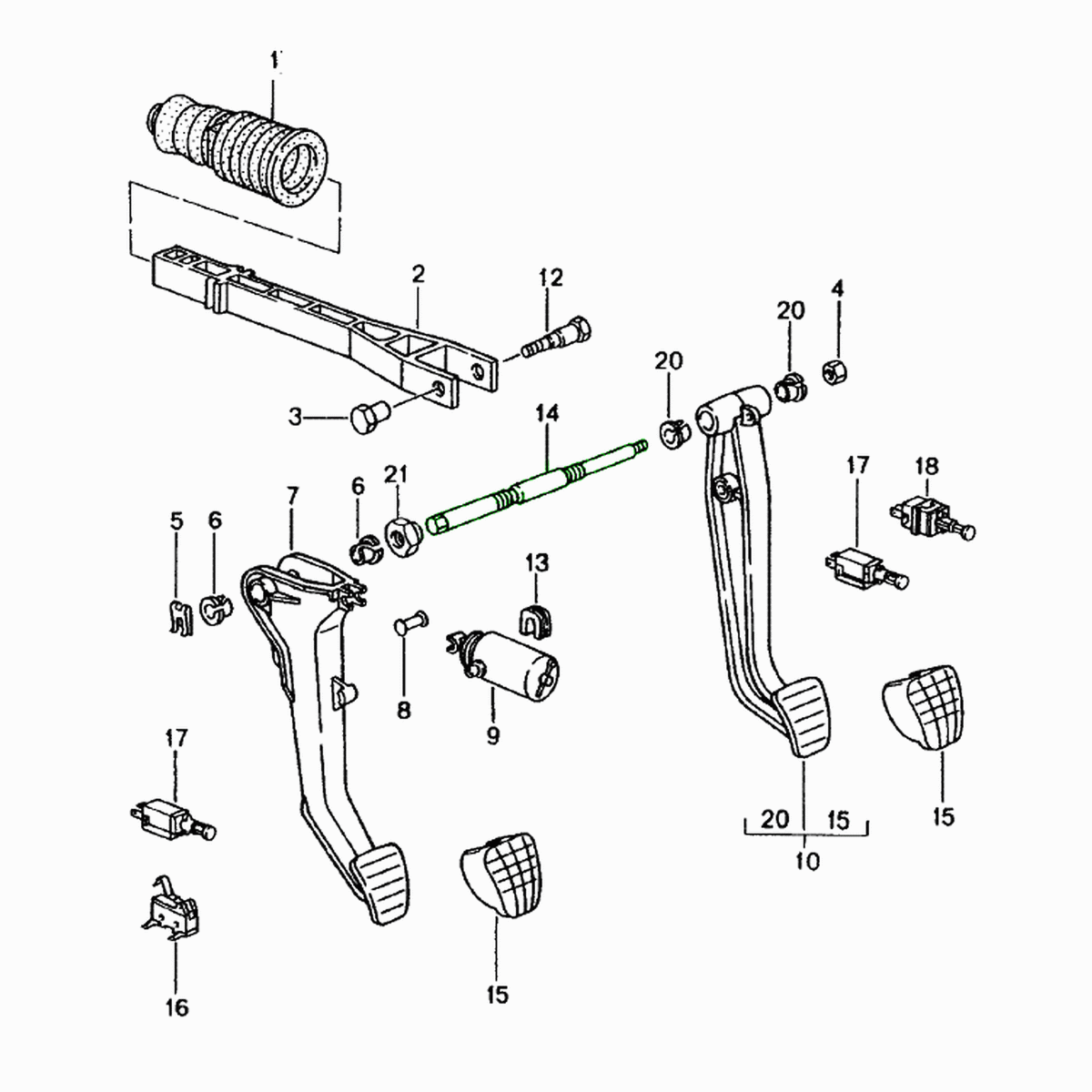 Pedal Shaft. Porsche 986 Boxster / 996 manual LHD vehicles (Porsche Original)