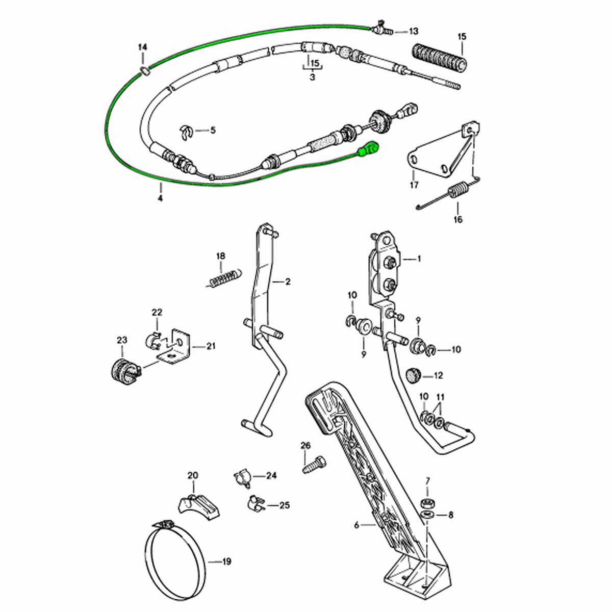 Throttle cable. Porsche 924S / 944 Automatic RHD