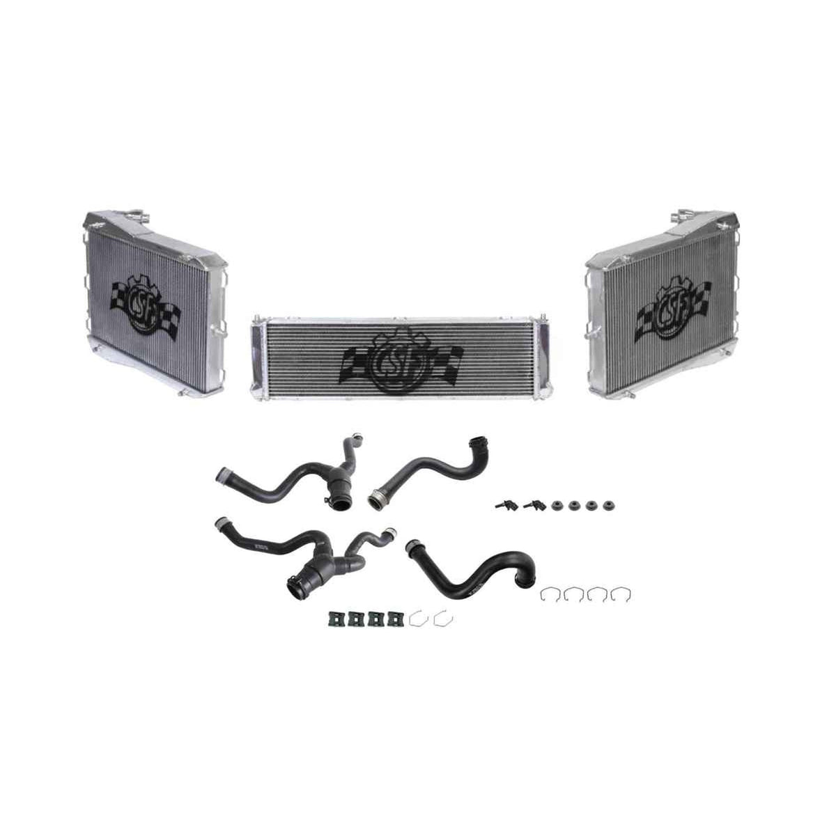 Aluminum radiator for cooling water and hoses, set of 3. Suitable for Porsche 997 Turbo
