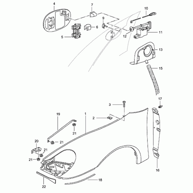 Wing Fuel Door Guide Rose. Porsche 996 / 986 / 987 / 987C