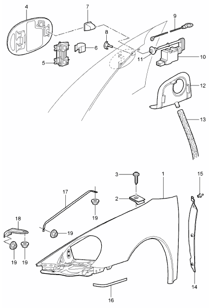 Rubber stop for fuel filler flap on fender. Porsche 997 / 987 / 987C - Porsche Original Part