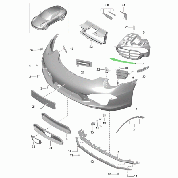 Porsche Original Part - Retaining frame for the lower front bumper panel. Porsche 991 C2