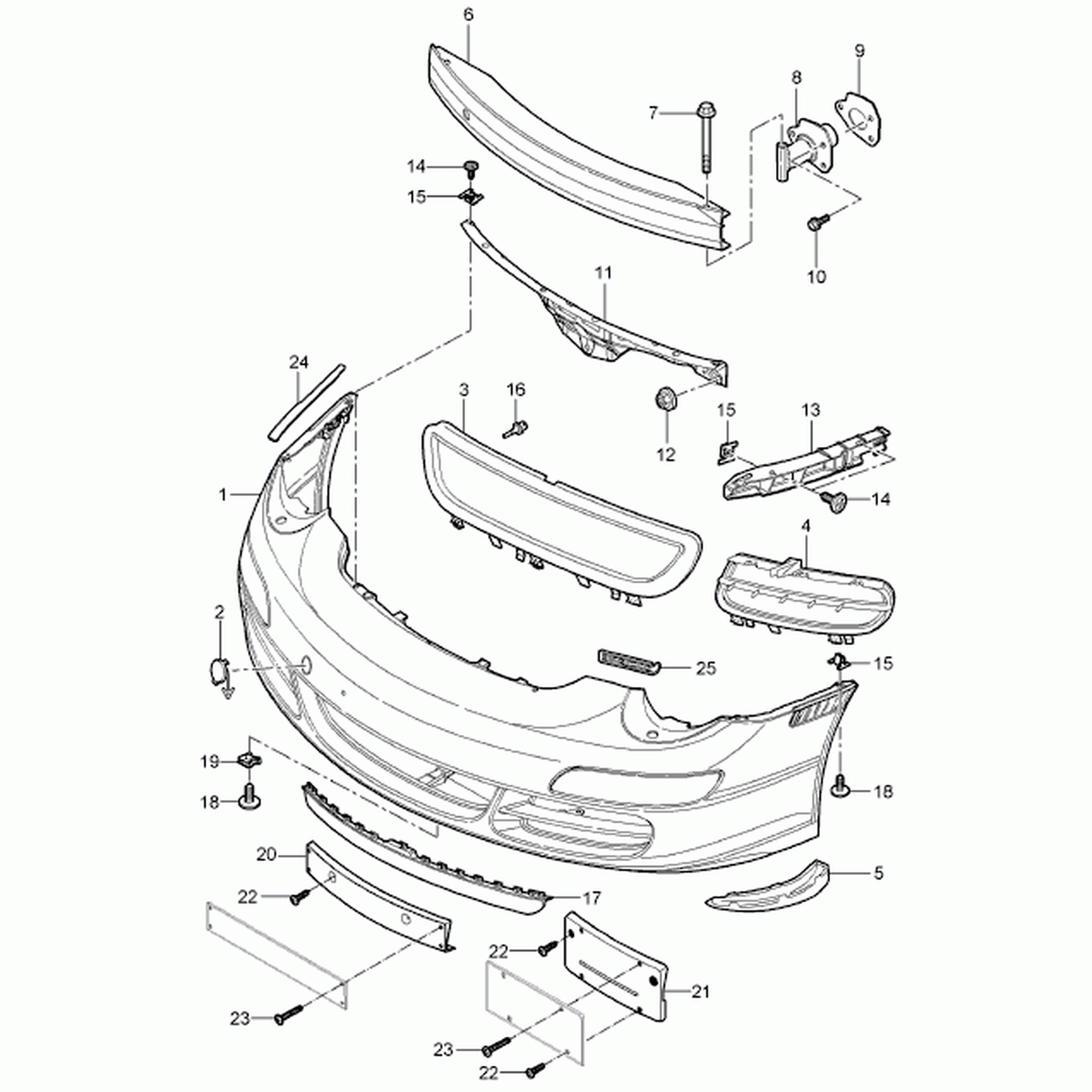 Front Bumper Aero. Porsche 997 2004-08 (OE Part No. 99750596108 / 99750596109)