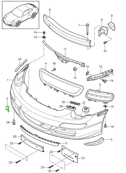 Tow eye cover for front bumper. Porsche 997.2 - Porsche Original Part