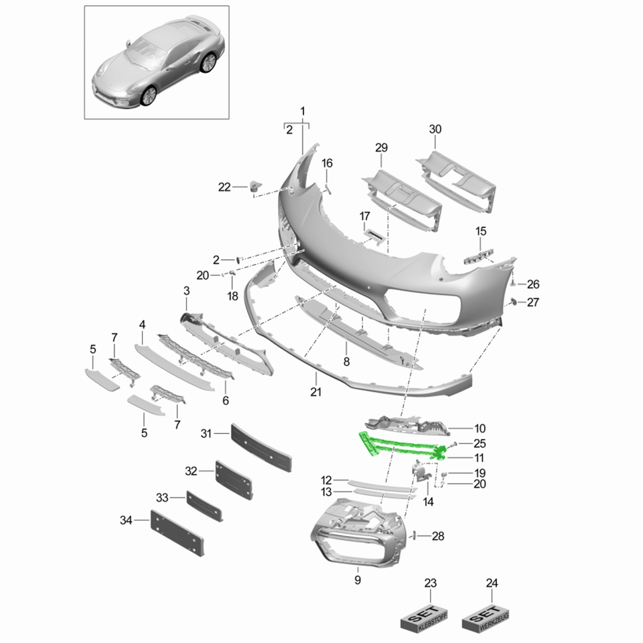 Support frame for the front bumper grille. Porsche 991.2 Turbo 2017>>