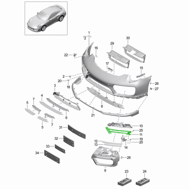 Support frame for the front bumper grille. Porsche 991.2 Turbo 2017>>
