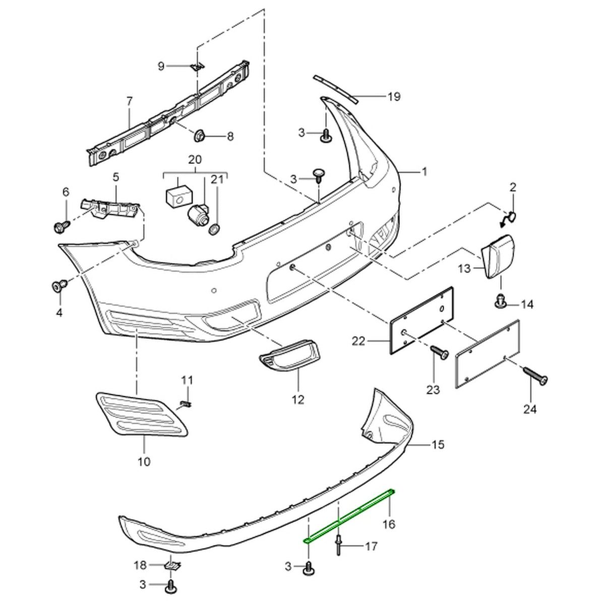 Retaining strip for rear spoiler lip. Porsche 997 Turbo - Porsche Original Part