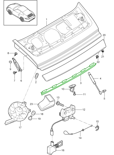 Tailgate Seal. Porsche 997.2 C2/C2S - Porsche Genuine Part