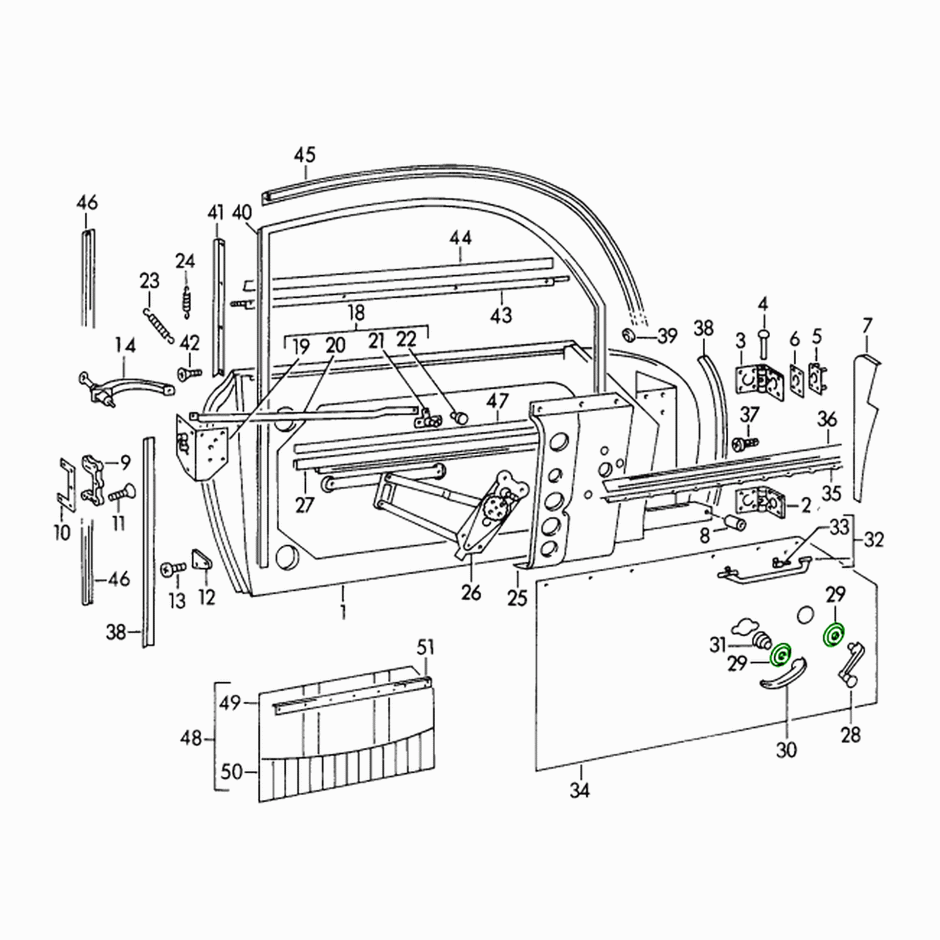 Fensterheber und Türgriffrosette schwarz – Porsche 356 1948-65