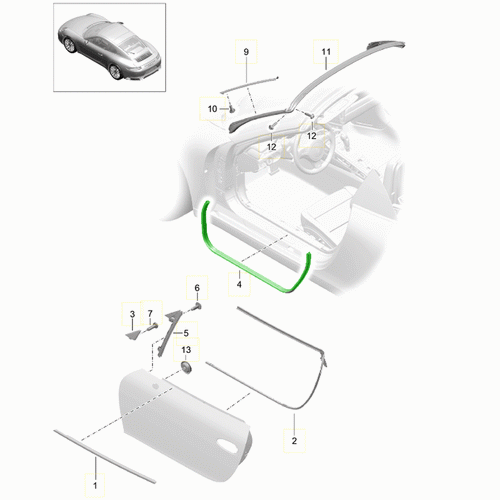 Porsche Genuine Part – Door Seal, interior. Porsche 991 Cabrio