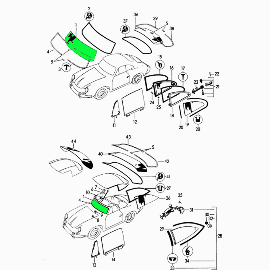 Windshield clear – Porsche 356 T2 / T5 (+T6 CABRIO)