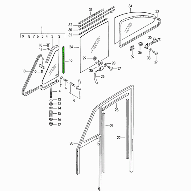 Vordere 1 / 4-Glas-Vertikaldichtung – Porsche 356