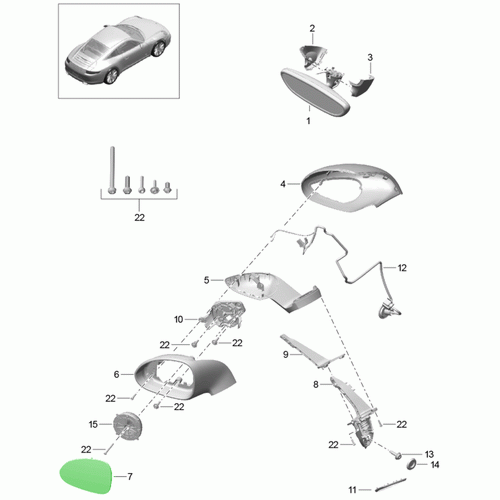 Porsche Genuine Part - Exterior Mirror Glass. Porsche 991.1 / 991.2 / 981 Boxster / 981C Cayman LHD