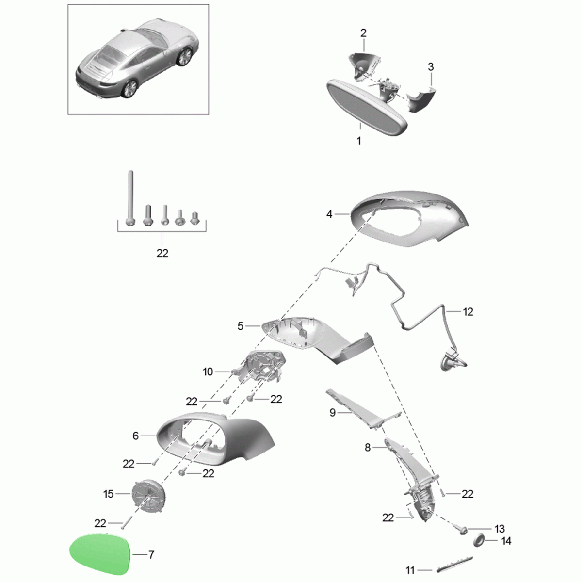 Exterior mirror glass, dimmable. .2 RHD
