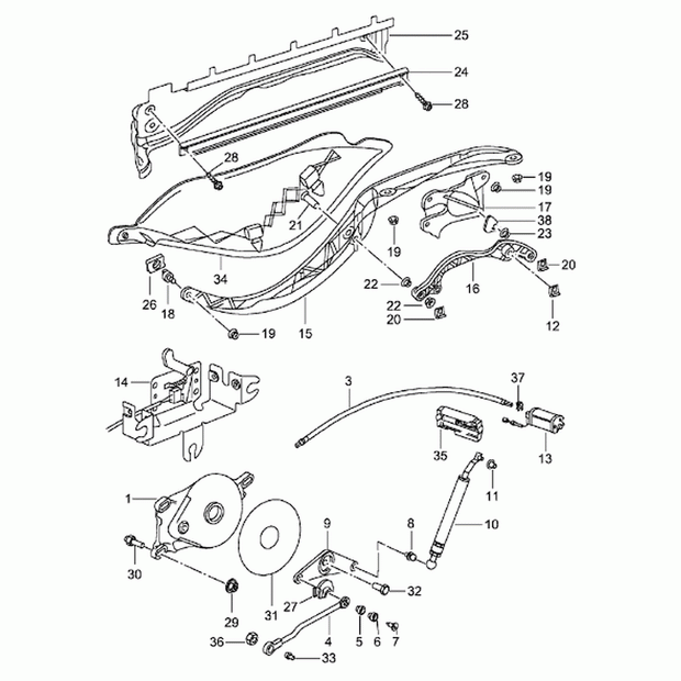 Scharnierhebel für Cabrio-Verdeck – Porsche Boxster/Cayman