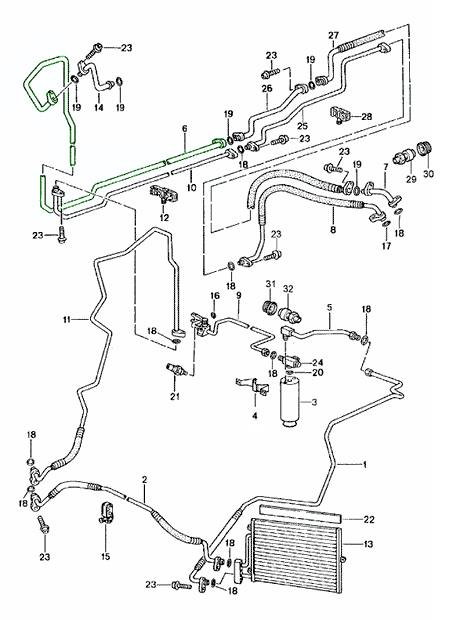 Explosionszeichnung: Saugleitung Klimaanlage – Porsche 996/997, 986/987 (1997–2013)