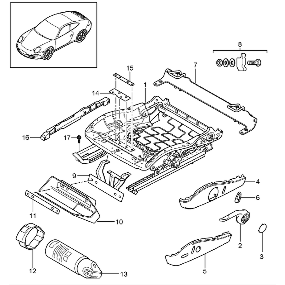 Feuerlöscher Sitzschale Porsche 987 Boxster / Cayman / 997 - Porsche Originalteil
