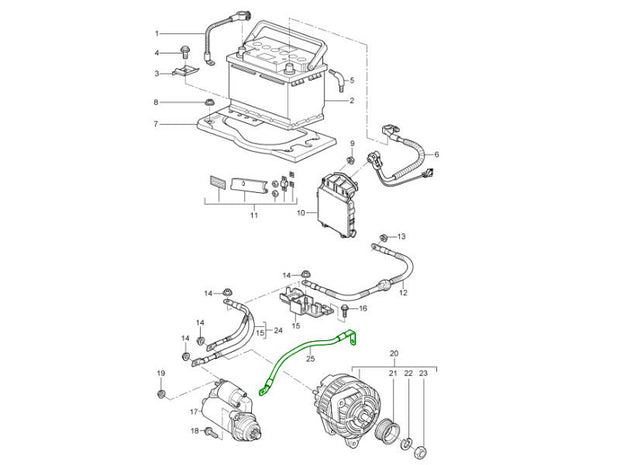 Explosionszeichnung Motor-Massekabel, Porsche 996 / 997.1 / Boxster 987
