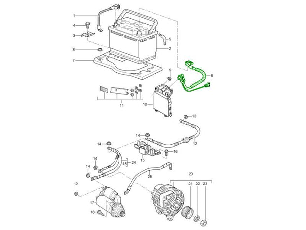 Explosionszeichnung Batteriekabel Reparatursatz, Linkslenker, Porsche 997.1 / 997.2 / Boxster / Cayman 987