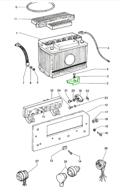 Explosionszeichnung Batteriehalteklemme, Porsche 914 / 924 / 944 / 968