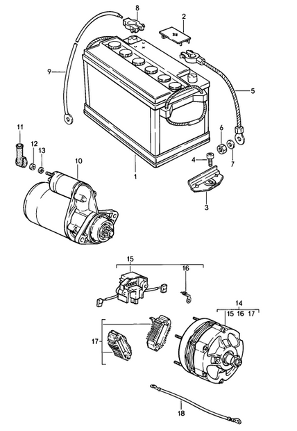 Explosionszeichnung Batteriehalterung, Porsche 911 (1974–1989) / 930 Turbo / 944