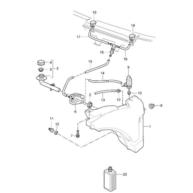 Reservoir / Tank for Windshield Washer System. Porsche 987 / 987C / 997