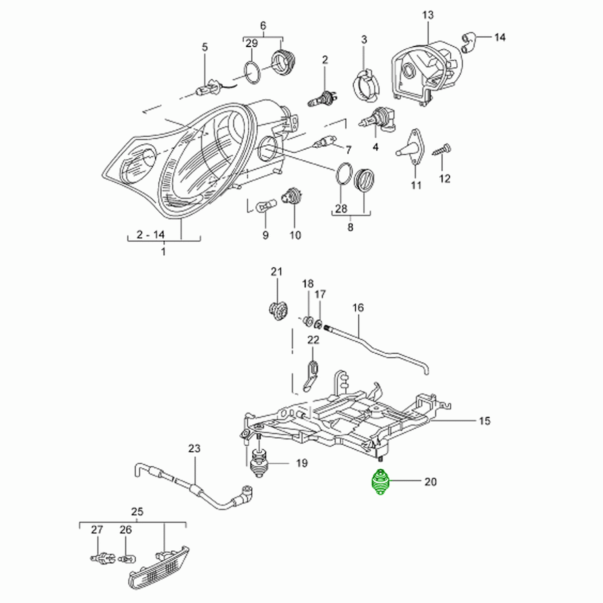 Befestigungsteil der Scheinwerferhalterung. Porsche 996 2002>> (Porsche Original)