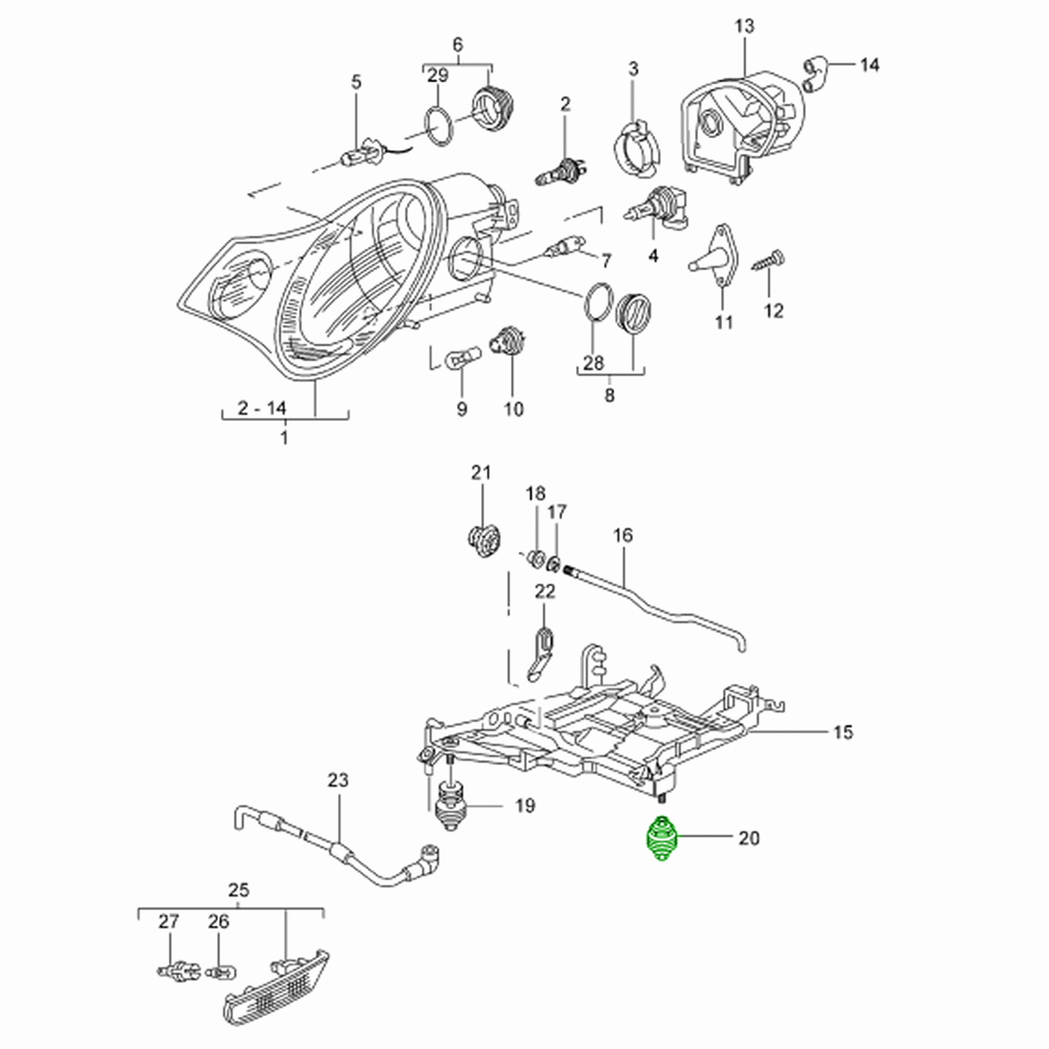 Befestigungsteil der Scheinwerferhalterung. Porsche 996 2002>> (Porsche Original)
