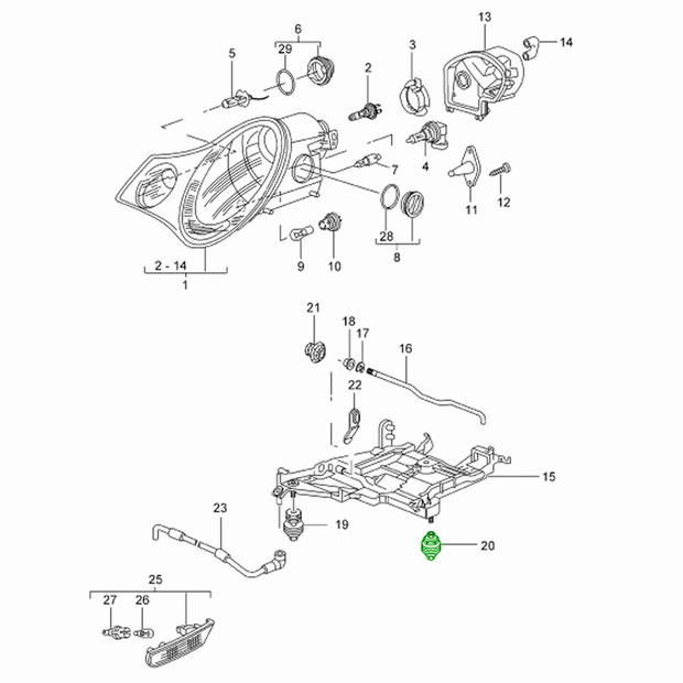 Mounting part for headlight bracket. Porsche 996 2002>> (Porsche Original)