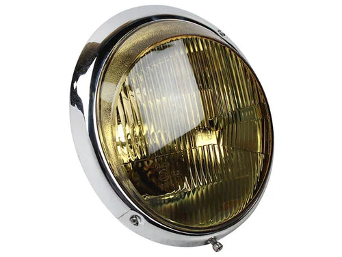 Scheinwerfer für Linkslenker mit Chromblende und gelbem Glas 911 964